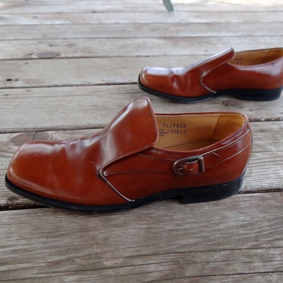 Vintage Buster Brown Boy's Leather Cognac Slide on Shoes with Buckle Size 4.5 - Picture 9 of 14
